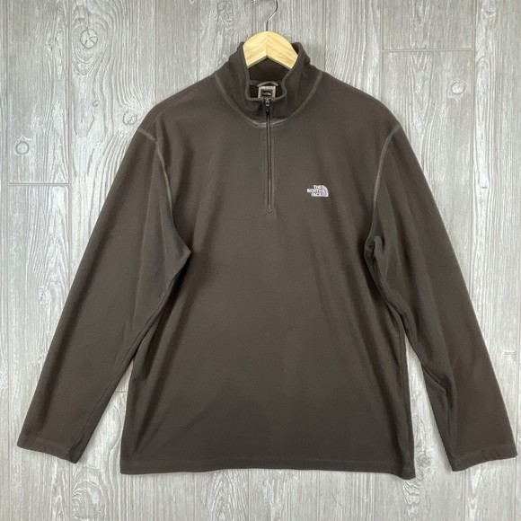 THE NORTH FACE Brown TKA100 Light Fleece Jacket Quarter Zip Front Mens Sz Large‎ - Picture 1 of 7